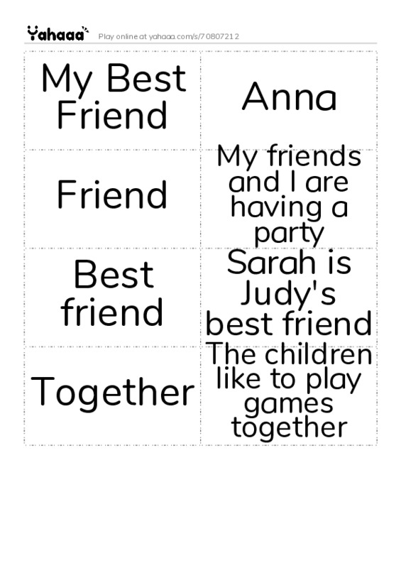 Word flashcards worksheet for My Best Friend, Anna, Friend and 5 more