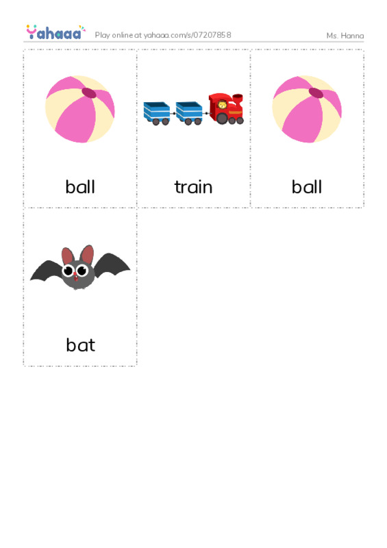 Picture flashcards worksheet for Ms. Hanna