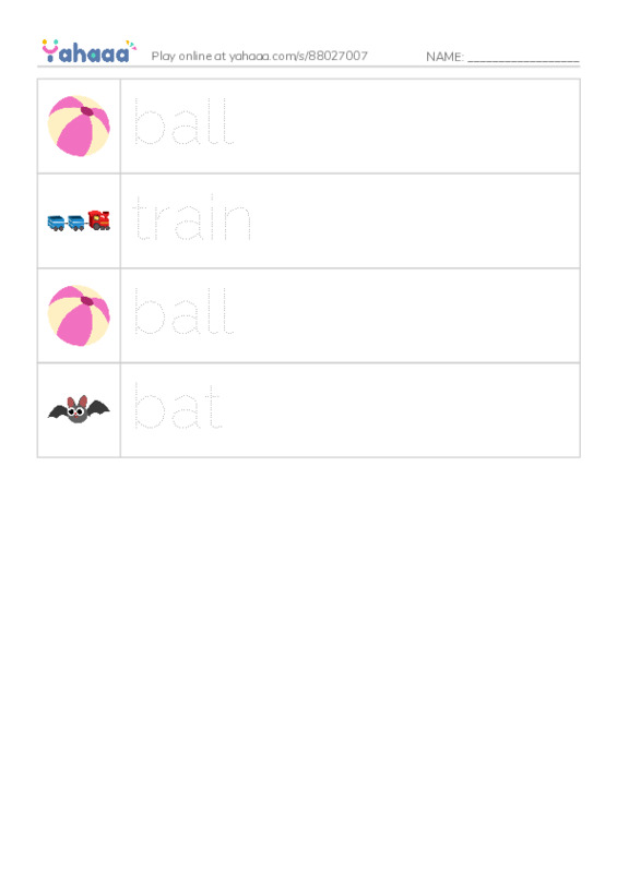 Picture and word rows worksheet for Ms. Hanna