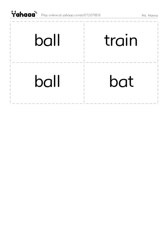 Word flashcards worksheet for Ms. Hanna