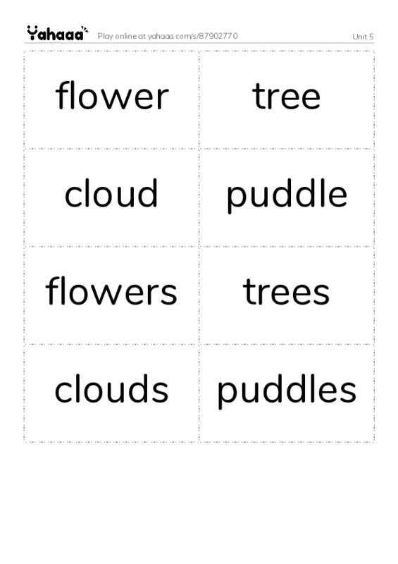 Word flashcards worksheet for Unit 5