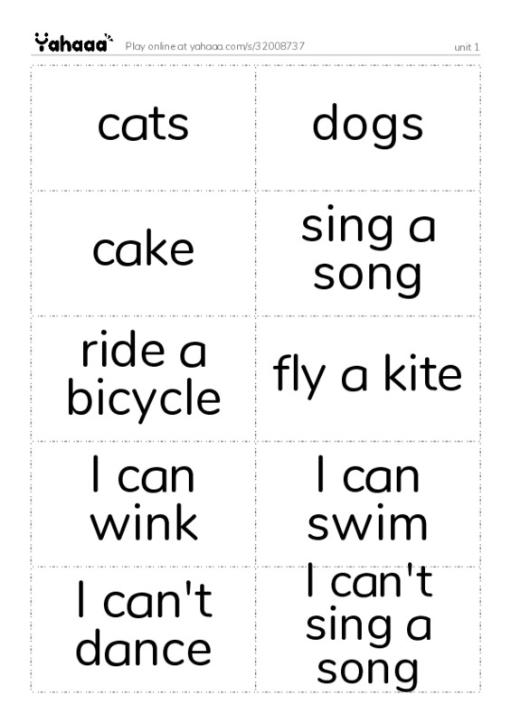 Word flashcards worksheet for unit 1