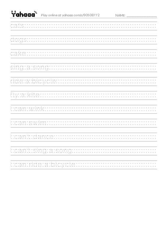 Handwriting lines worksheet for unit 1