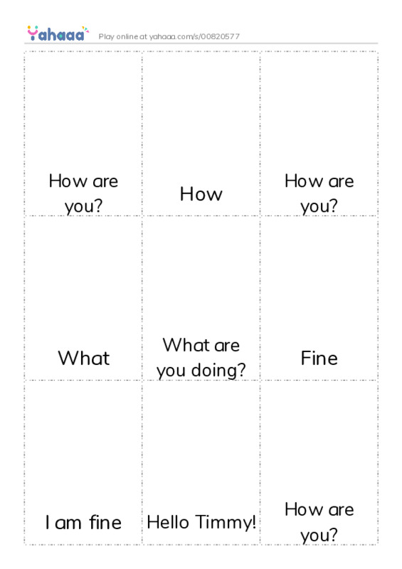 Picture flashcards worksheet for How are you