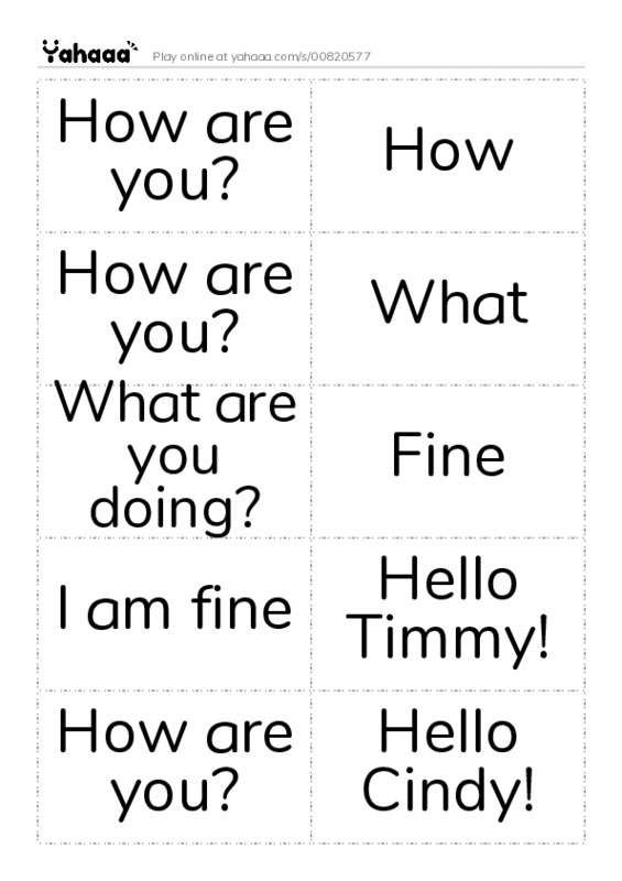 Word flashcards worksheet for How are you