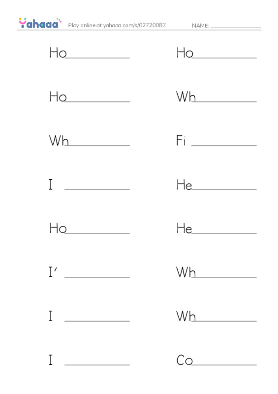 Write the word rows worksheet for How are you
