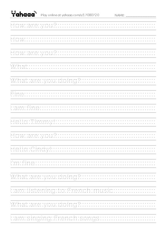 Handwriting lines worksheet for How are you