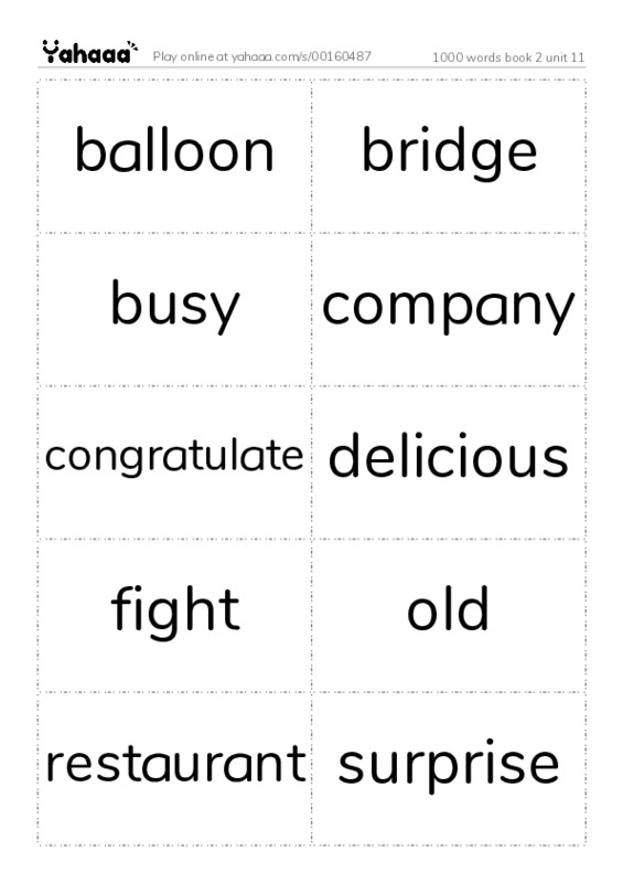 Word flashcards worksheet for 1000 words book 2 unit 11