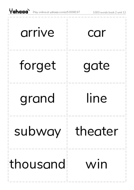 Word flashcards worksheet for 1000 words book 2 unit 12