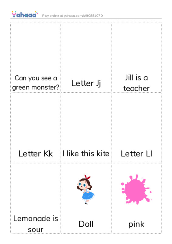 Picture flashcards worksheet for Can you see a green monster?, Letter Jj, Jill is a teacher and 16 more