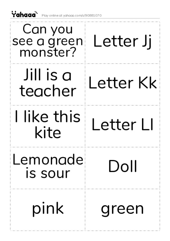 Word flashcards worksheet for Can you see a green monster?, Letter Jj, Jill is a teacher and 16 more