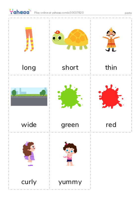 Picture flashcards worksheet for pasta