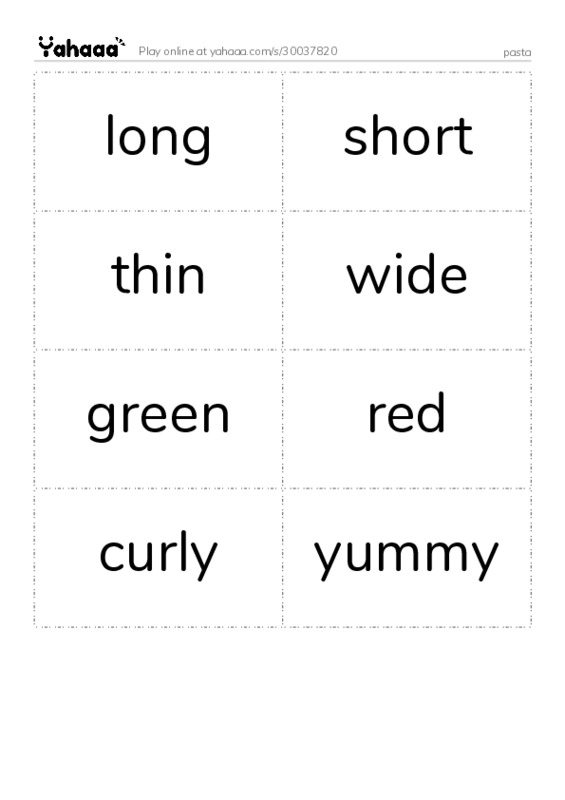 Word flashcards worksheet for pasta
