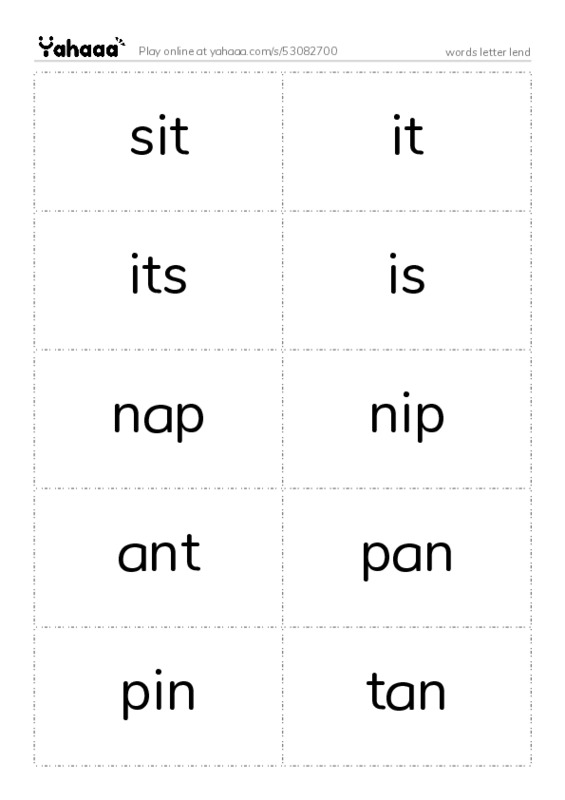 Word flashcards worksheet for words letter lend