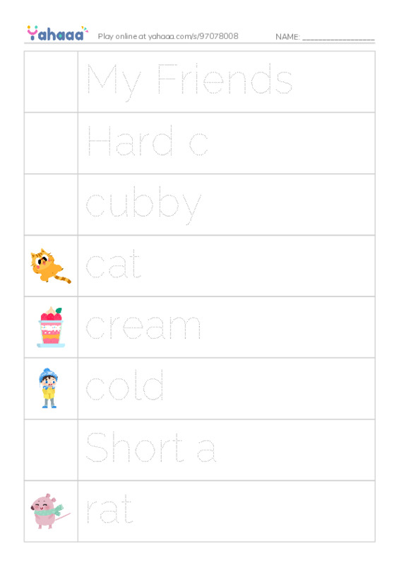 Picture and word rows worksheet for My Friends, Hard c, cubby and 29 more