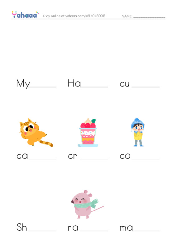 Finish the word worksheet for My Friends, Hard c, cubby and 29 more