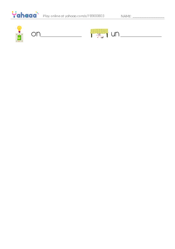 Write the word rows worksheet for on, under