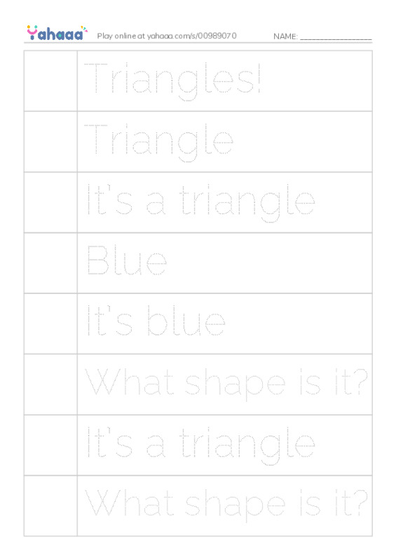 Picture and word rows worksheet for Triangles!, Triangle, It’s a triangle and 11 more