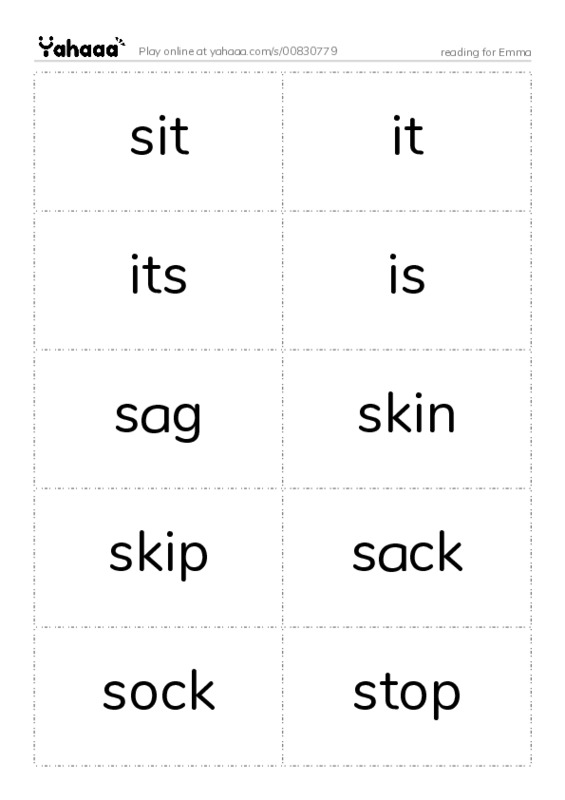 Word flashcards worksheet for reading for Emma 