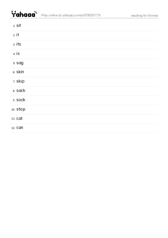 Word list with meanings worksheet for reading for Emma 