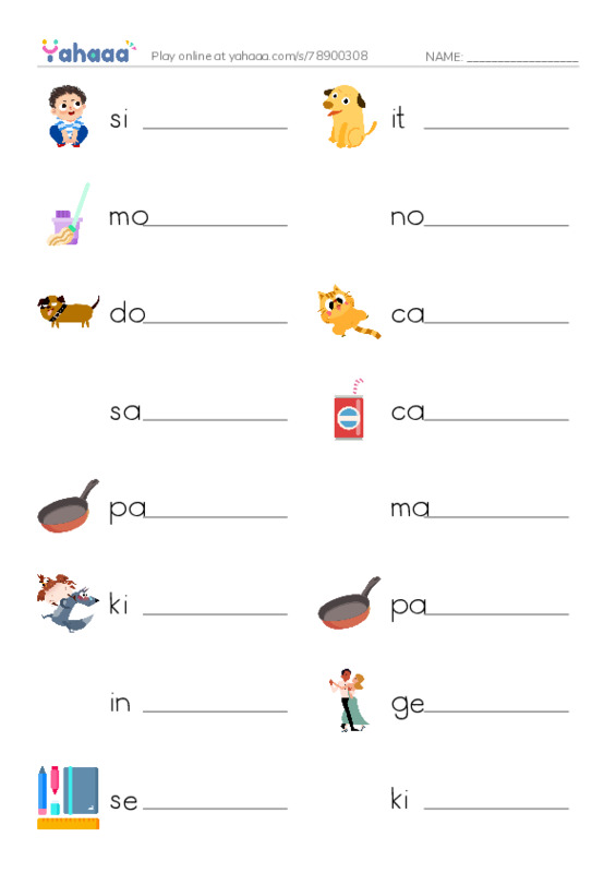 Write the word rows worksheet for reading for Emma 