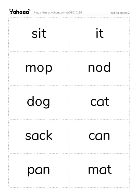 Word flashcards worksheet for reading Emma 2