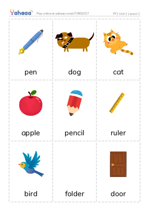 Picture flashcards worksheet for FF1 Unit 1 Lesson 1