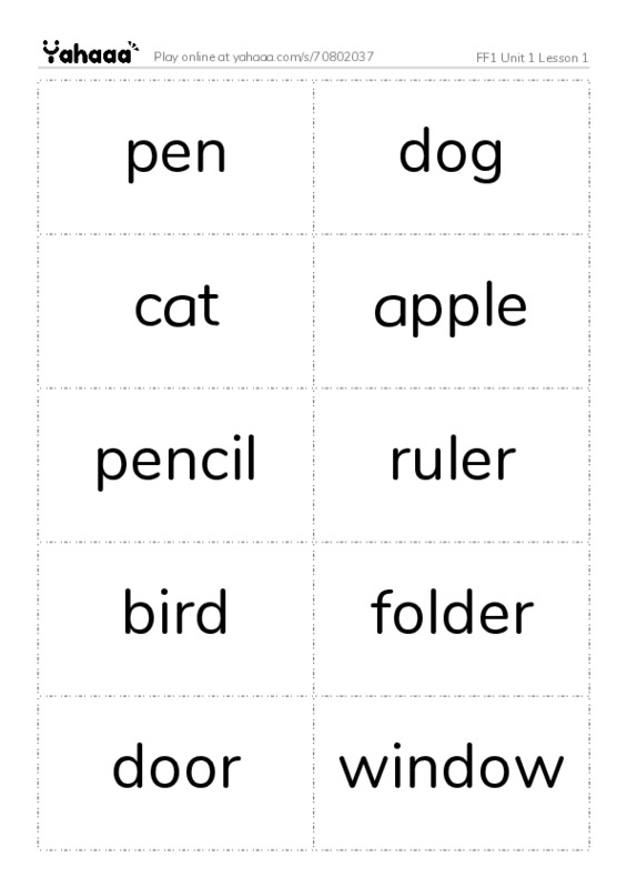 Word flashcards worksheet for FF1 Unit 1 Lesson 1