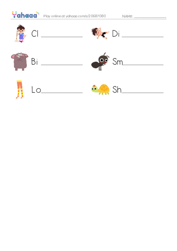 Write the word rows worksheet for Clean, Dirty, Big and 3 more