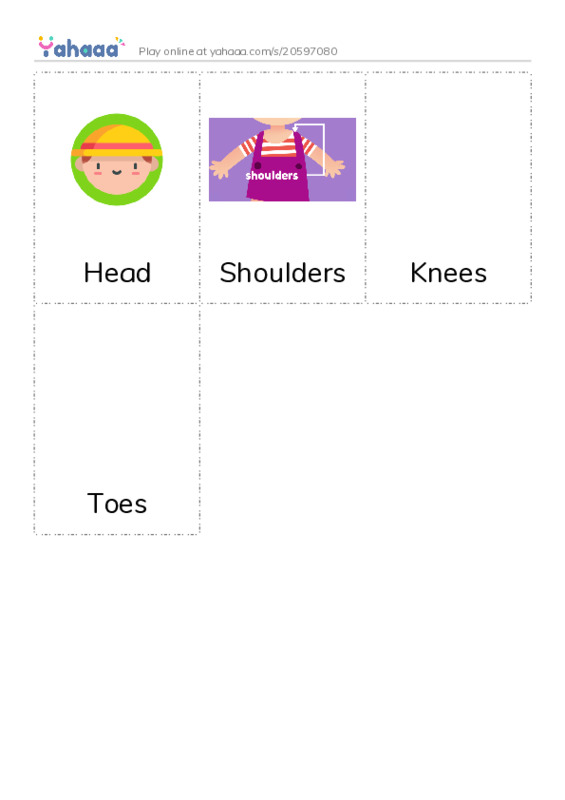 Picture flashcards worksheet for Head, Shoulders, Knees and 1 more