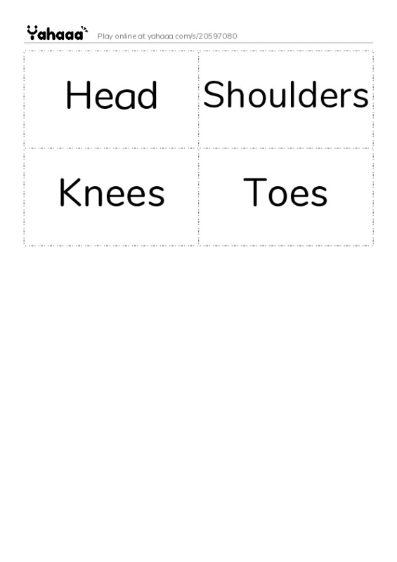 Word flashcards worksheet for Head, Shoulders, Knees and 1 more