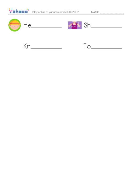 Write the word rows worksheet for Head, Shoulders, Knees and 1 more