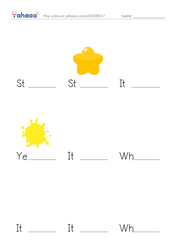 Finish the word worksheet for Stars, Star, It's a star and 11 more
