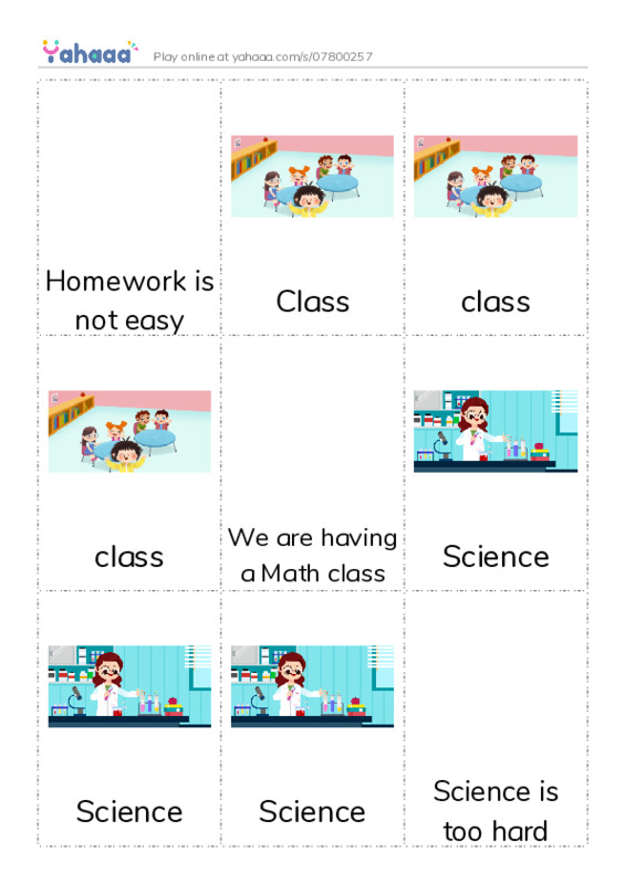 Picture flashcards worksheet for Homework is not easy, Class, class and 10 more