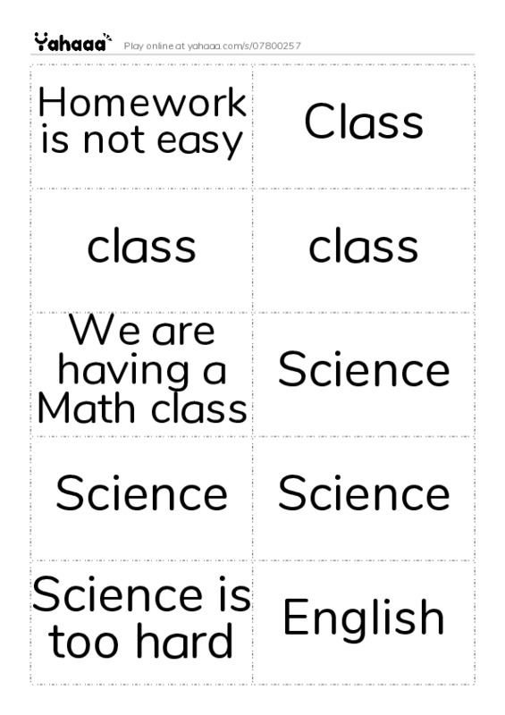Word flashcards worksheet for Homework is not easy, Class, class and 10 more