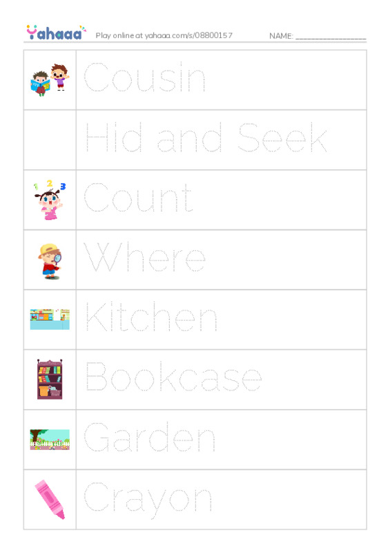 Picture and word rows worksheet for Sara's Favourite Game