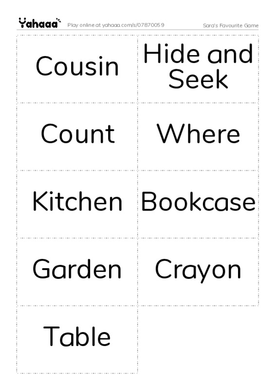 Word flashcards worksheet for Sara's Favourite Game