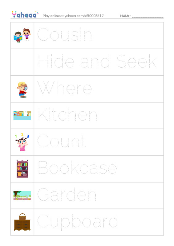 Picture and word rows worksheet for Sara's Favourite Game