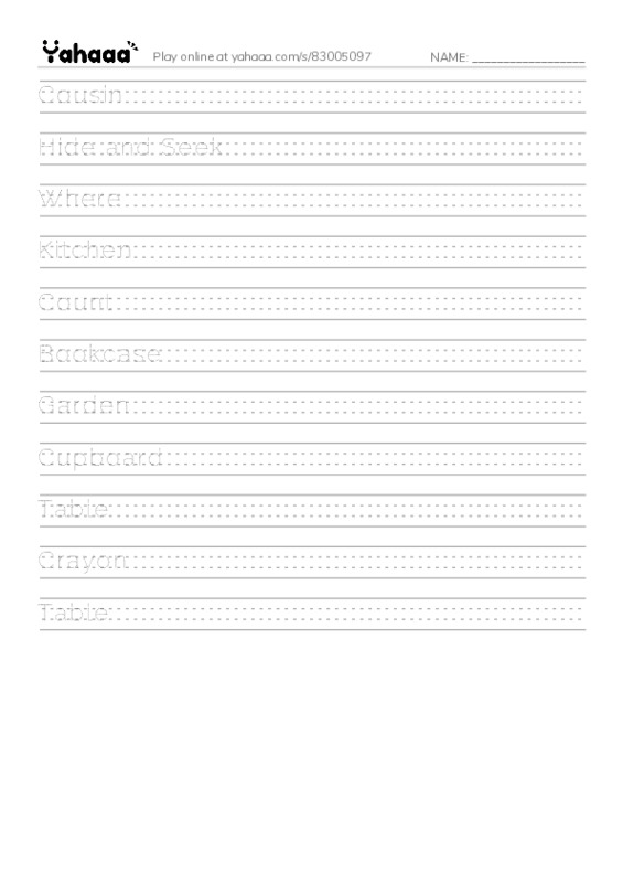 Handwriting lines worksheet for Sara's Favourite Game