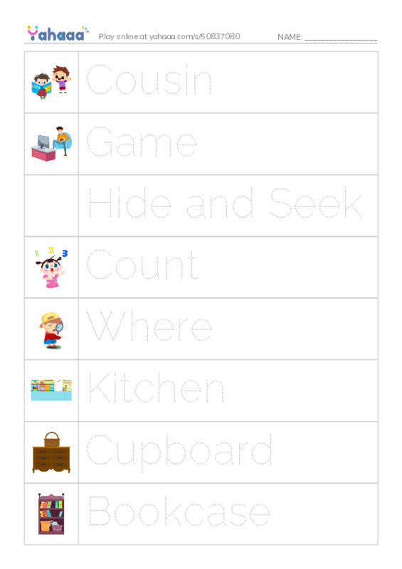 Picture and word rows worksheet for Sara's Favourite Game