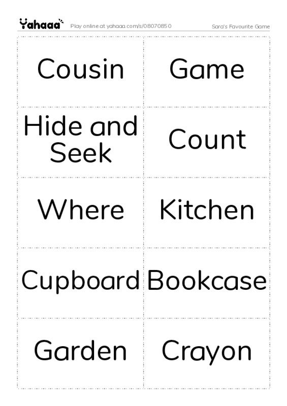 Word flashcards worksheet for Sara's Favourite Game