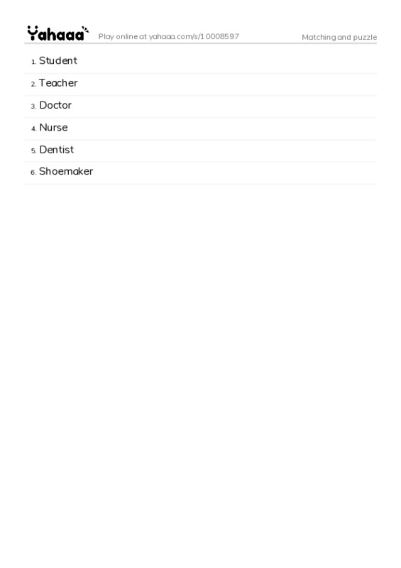 Word list with meanings worksheet for Matching and puzzle