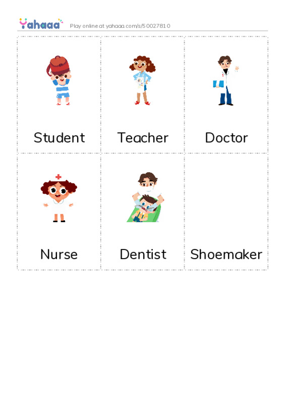 Picture flashcards worksheet for Student, Teacher, Doctor and 3 more