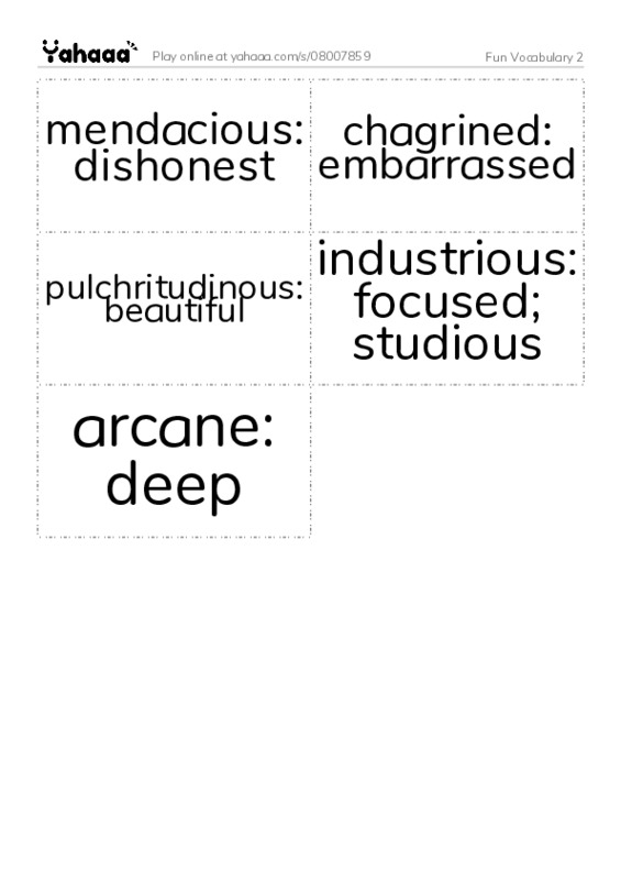 Word flashcards worksheet for Fun Vocabulary 2