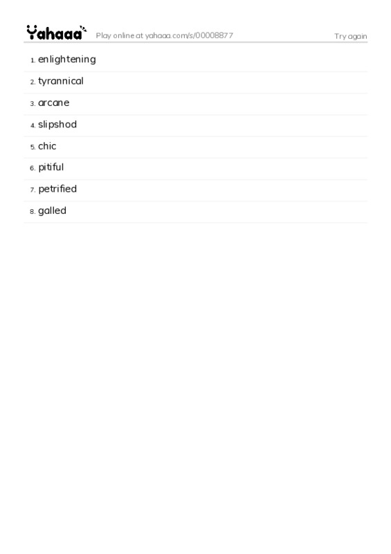 Word list with meanings worksheet for Try again