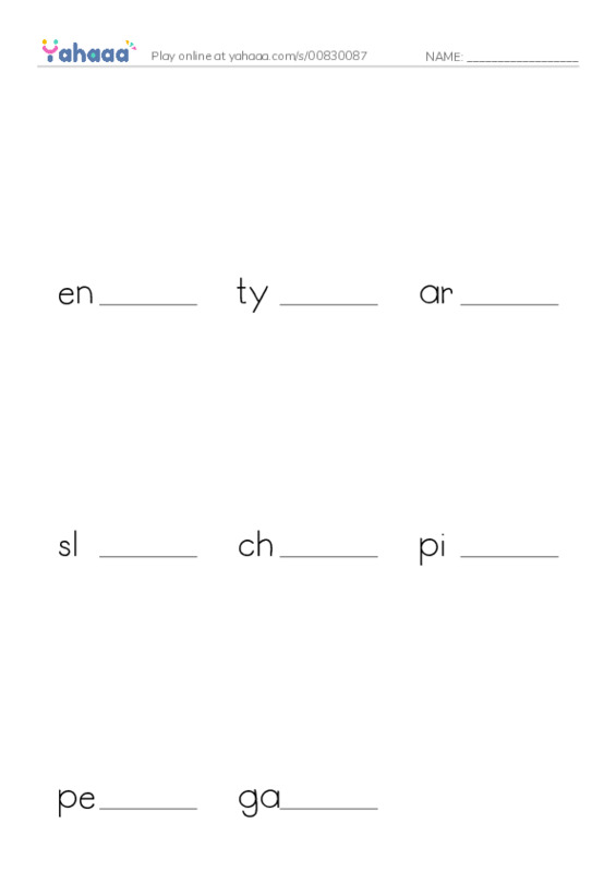 Finish the word worksheet for Try again