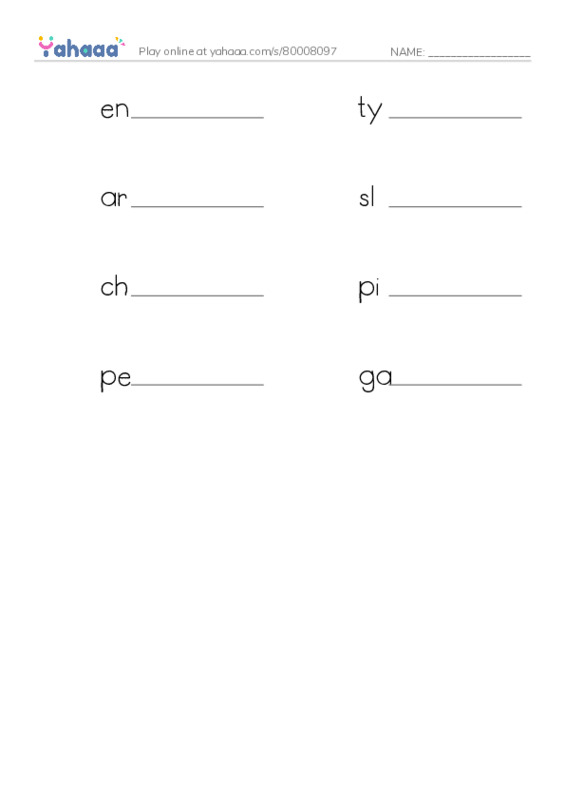 Write the word rows worksheet for Try again