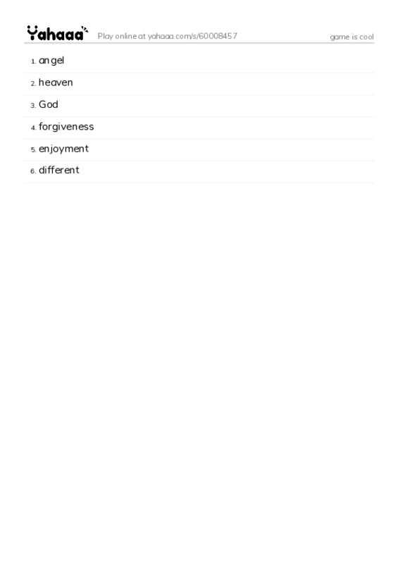 Word list with meanings worksheet for game is cool