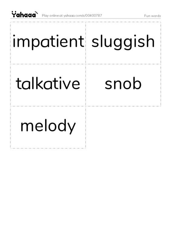 Word flashcards worksheet for Fun words