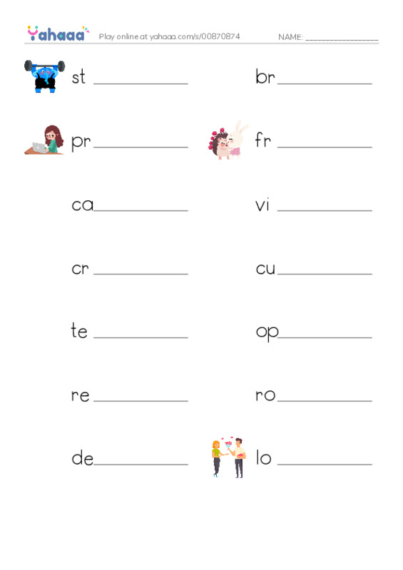 Write the word rows worksheet for Fun words
